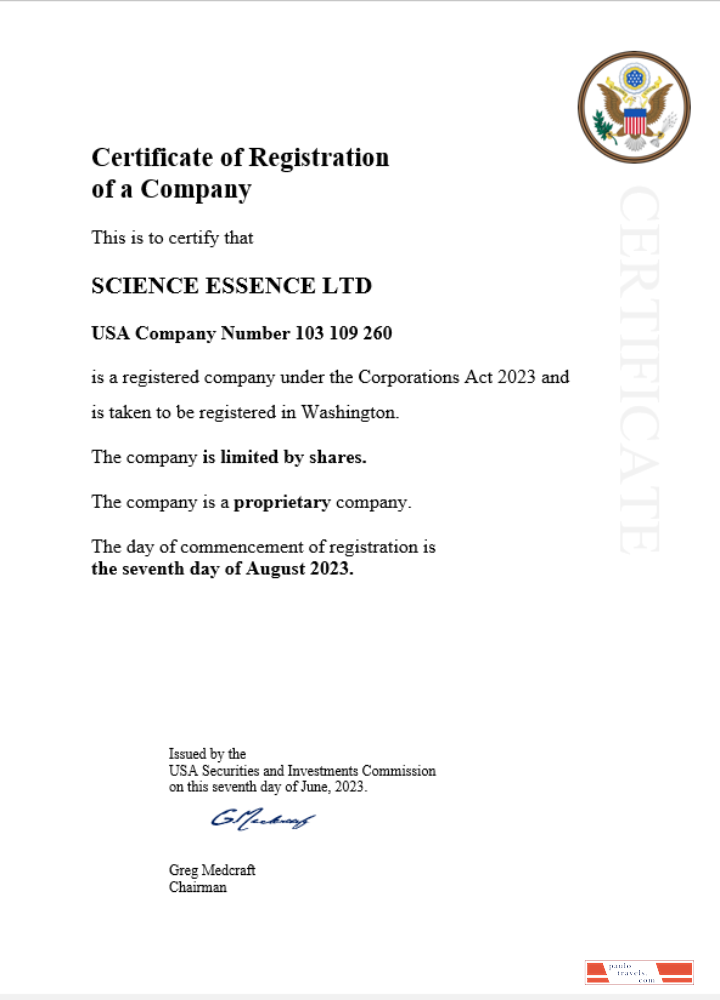 USA business registration certificate Word and PDF template